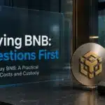 how to buy BNB concept with a metal BNB emblem beside a payment terminal