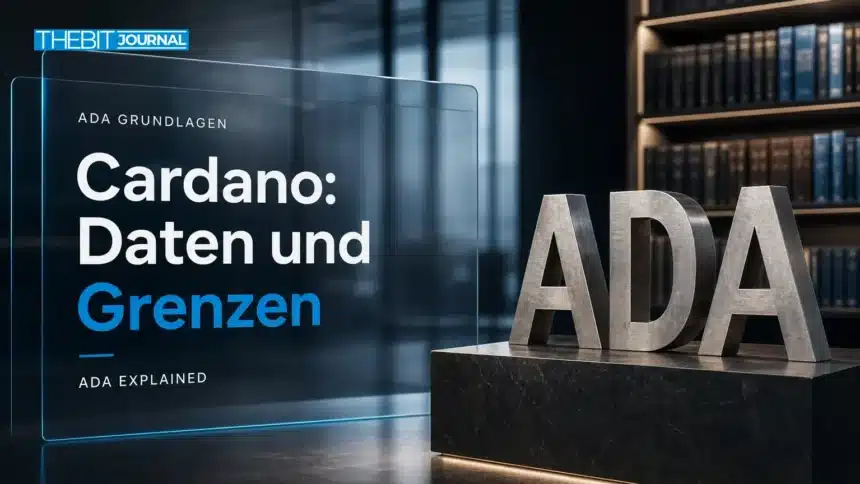 ADA-Metallskulptur auf einem dunklen Steinsockel vor Bücherregalen und Milchglas