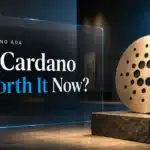 Titanium Cardano logo sculpture on a slate plinth illustrating the question is Cardano a good investment in 2026