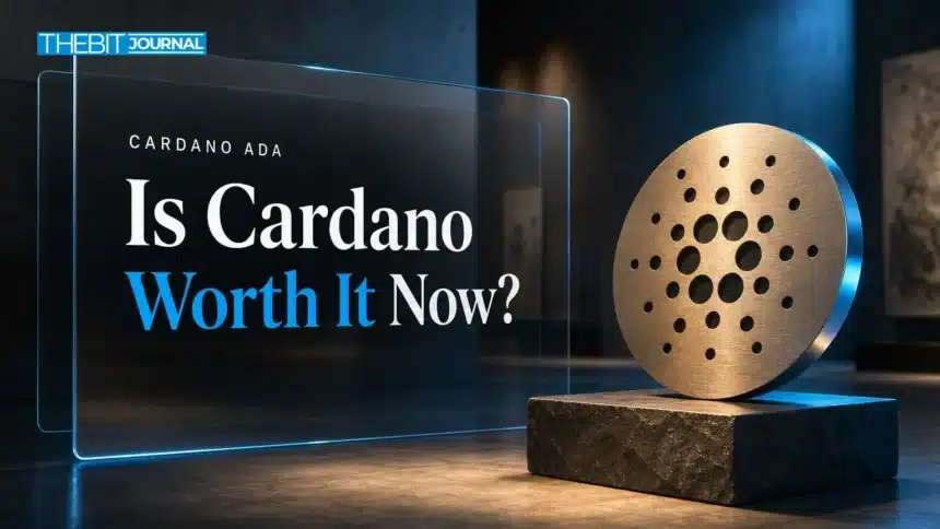 Is Cardano a Good Investment in 2026? What the Data and Risks Show 7 Titanium Cardano logo sculpture on a slate plinth illustrating the question is Cardano a good investment in 2026