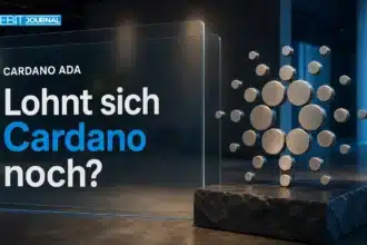 Cardano-Logo als Titan-Skulptur auf Schiefersockel zur Frage: Lohnt sich Cardano 2026