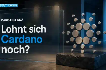 Cardano-Logo als Titan-Skulptur auf Schiefersockel zur Frage: Lohnt sich Cardano 2026