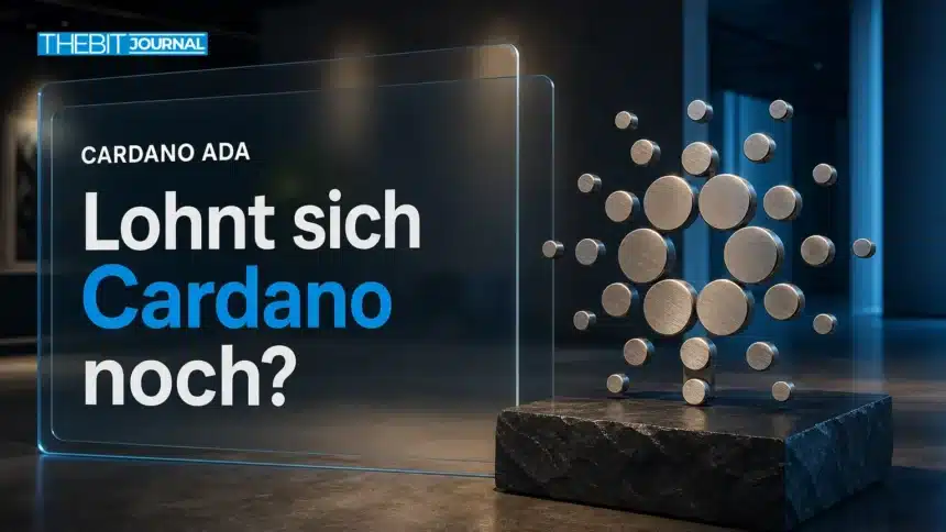 Lohnt sich Cardano 2026? Was Daten, ETF-Anträge und Risiken zeigen 7 Cardano-Logo als Titan-Skulptur auf Schiefersockel zur Frage: Lohnt sich Cardano 2026