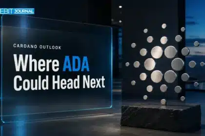 Brushed-metal Cardano sculpture illustrating a Cardano price prediction 2026-2030