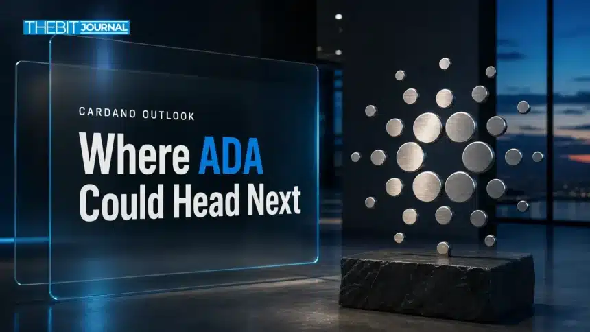 Brushed-metal Cardano sculpture illustrating a Cardano price prediction 2026-2030