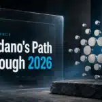 Brushed-metal Cardano sculpture illustrating a Cardano price prediction 2026 analysis