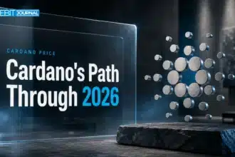Brushed-metal Cardano sculpture illustrating a Cardano price prediction 2026 analysis