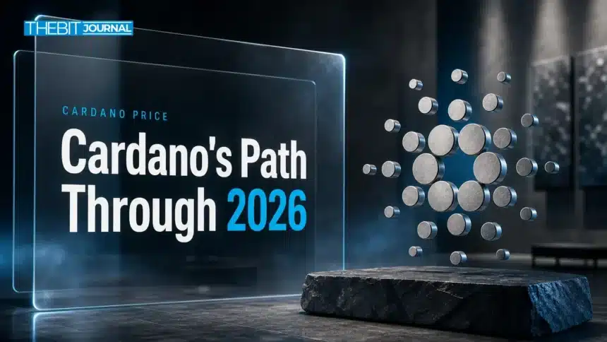 Cardano Price Prediction 2026: ADA Scenarios, Key Levels and Risks 7 Brushed-metal Cardano sculpture illustrating a Cardano price prediction 2026 analysis