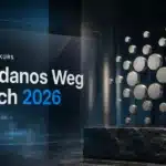 Cardano-Skulptur aus gebürstetem Metall als Symbolbild zur Cardano Prognose 2026