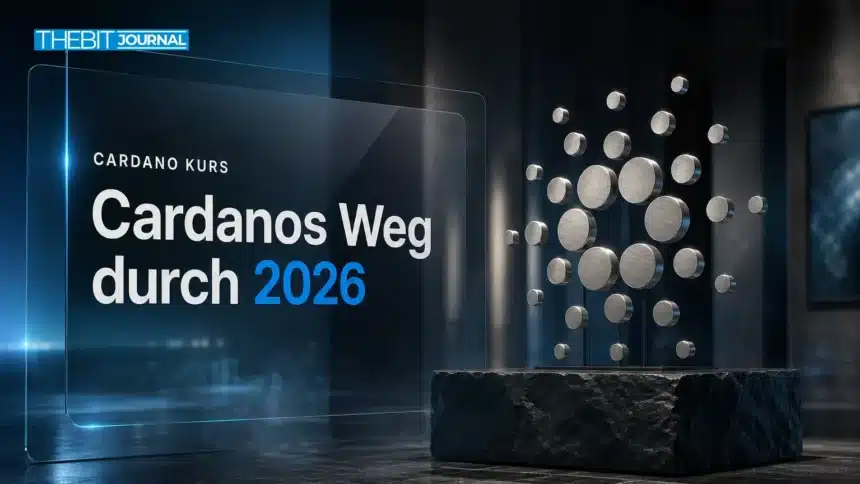 Cardano Prognose 2026: ADA-Szenarien, wichtige Kursmarken und Risiken 7 Cardano-Skulptur aus gebürstetem Metall als Symbolbild zur Cardano Prognose 2026