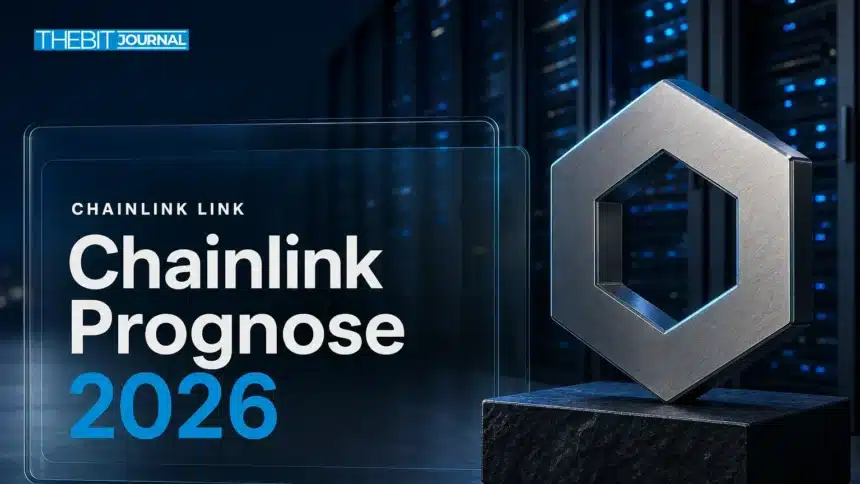 Chainlink Prognose 2026: LINK-Szenarien, wichtige Kursmarken und Risiken 7 Chainlink Prognose 2026: Skulptur des Chainlink-Symbols aus gebürstetem Metall in einem Serverraum