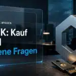Chainlink kaufen: Metallskulptur und Sicherheitsschlüssel auf einem Recherche-Schreibtisch