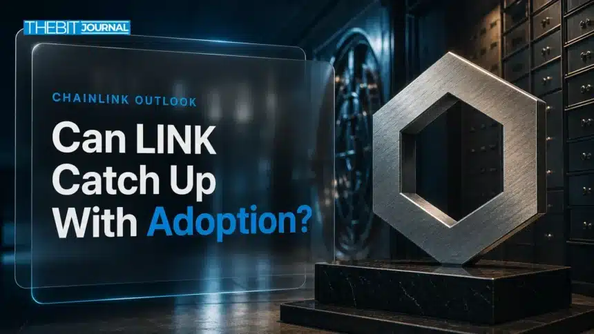 Chainlink Price Prediction 2026-2030: LINK Scenarios, Targets and Risks 7 Brushed-metal Chainlink sculpture in a bank vault illustrating Chainlink price prediction 2026-2030