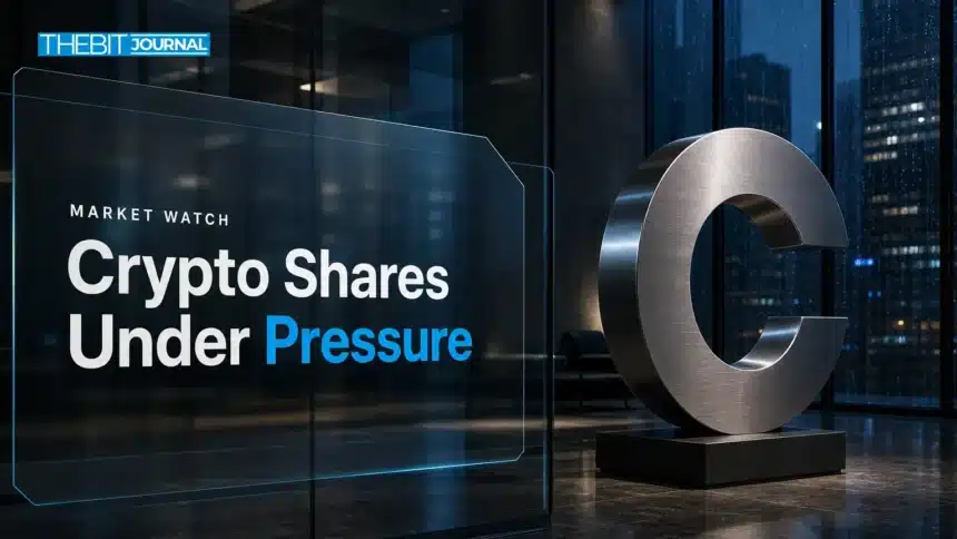 Coinbase leads crypto stock selloff after reported Binance hack 7 Metal Coinbase symbol in a dark office lobby illustrating reported crypto share declines