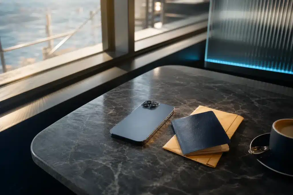 Solana Price Prediction 2026: SOL Scenarios, Key Levels and Risks 9 Smartphone with passport on a cafe counter illustrating cross-border stablecoin payments