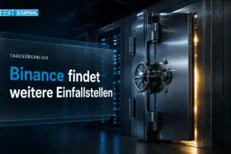 Krypto News heute: angelehnte Tresortür aus Stahl in einem dunklen Serverraum als Sinnbild für den Binance-Hack