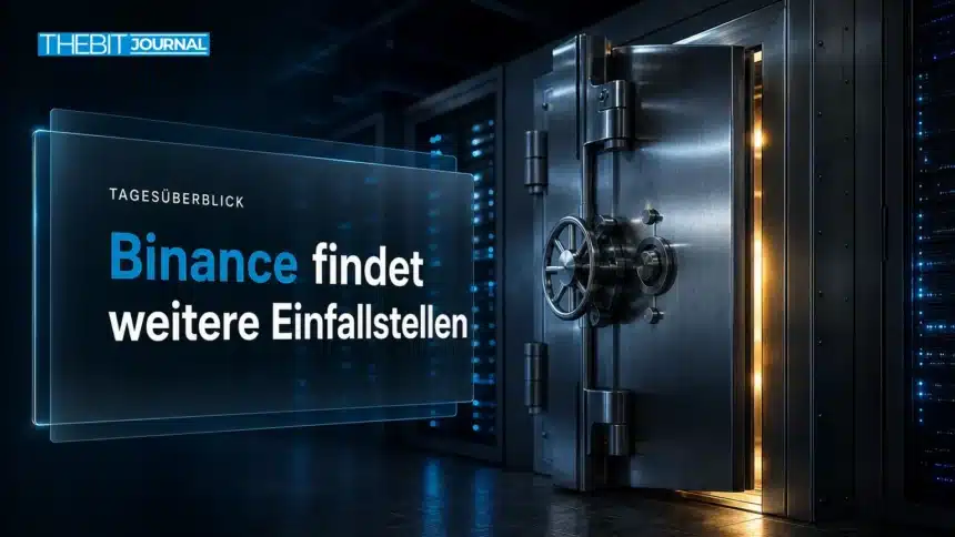 Krypto News heute: Binance-Hack bei 6,3 Mrd. $, Trezor-Warnung, HYPE steigt 7 Krypto News heute: angelehnte Tresortür aus Stahl in einem dunklen Serverraum als Sinnbild für den Binance-Hack