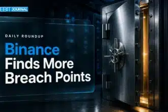 Crypto news today: steel vault door ajar in a dark server room, symbolizing the Binance hack