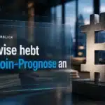 Krypto News heute: Bitcoin-Skulptur aus gebürstetem Metall in einer Redaktion bei Morgendämmerung