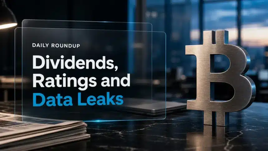 Crypto News Today: Strategy Dividends, RLUSD Rating, Data Leaks 7 Brushed-metal bitcoin sculpture on a newsroom desk illustrating crypto news today for October 28, 2026