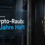 Geschlossene Gerichtssaaltür als Symbolbild zum Thema bewaffneter Krypto-Raub und Haftstrafen