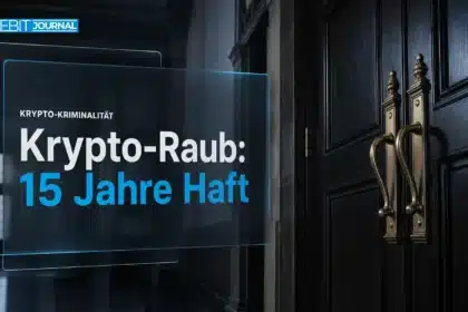 Geschlossene Gerichtssaaltür als Symbolbild zum Thema bewaffneter Krypto-Raub und Haftstrafen