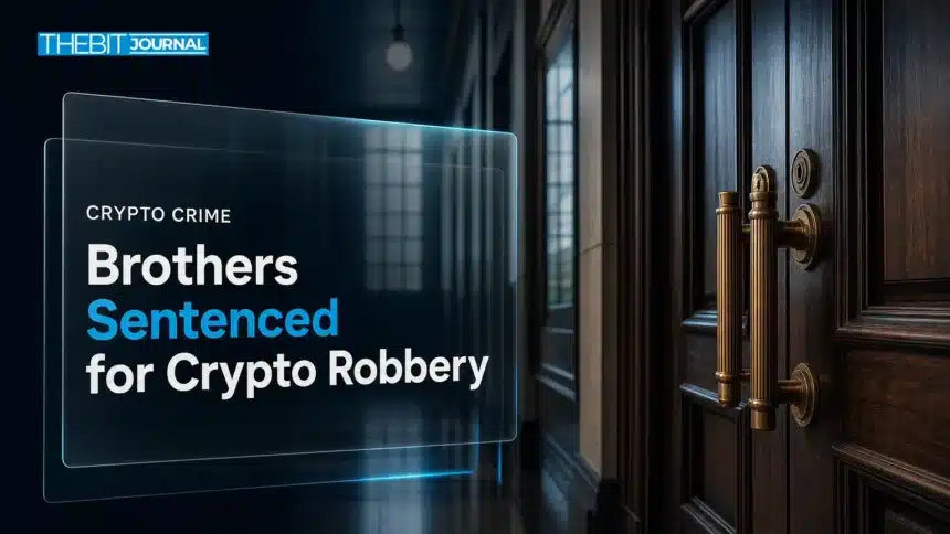 Closed courtroom doors illustrating sentencing in the Minnesota crypto robbery case