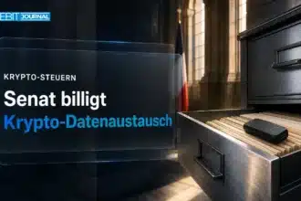 Stählerne Archivschublade mit Hardware-Wallet zum Austausch von Krypto-Steuerdaten in Frankreich