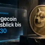 Bronzemedaille mit Dogecoin-Motiv auf einem Schiefersockel als Symbol für die Dogecoin Prognose 2030