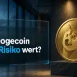 Goldene Dogecoin-Skulptur auf Schiefersockel zur Frage: Lohnt sich Dogecoin 2026?