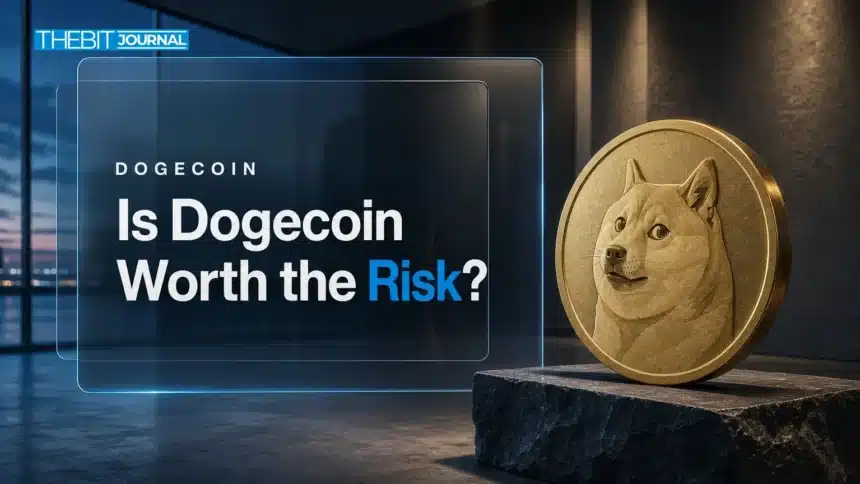 Is Dogecoin a Good Investment in 2026? What the Data and Risks Show 7 Gold Dogecoin sculpture on a slate plinth illustrating the question is Dogecoin a good investment in 2026