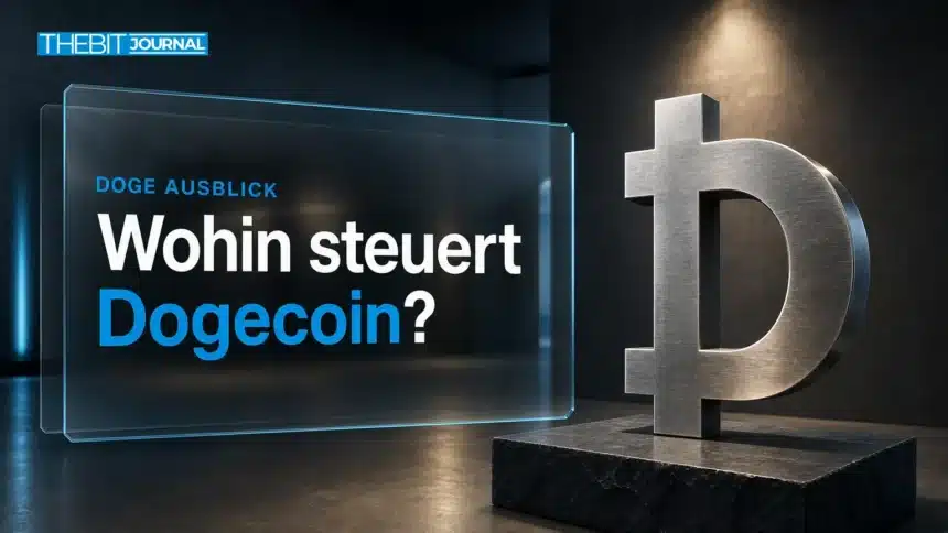 Dogecoin Prognose 2026: Szenarien, wichtige Marken und Risiken für DOGE 7 Dogecoin-Skulptur aus gebürstetem Metall als Symbolbild zur Dogecoin Prognose 2026