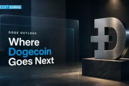 Brushed-metal Dogecoin sculpture illustrating the Dogecoin price prediction 2026 outlook