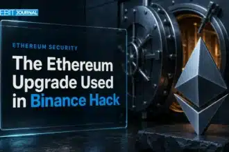 Metal Ethereum sculpture beside an open vault door illustrating the EIP-7702 Binance hack