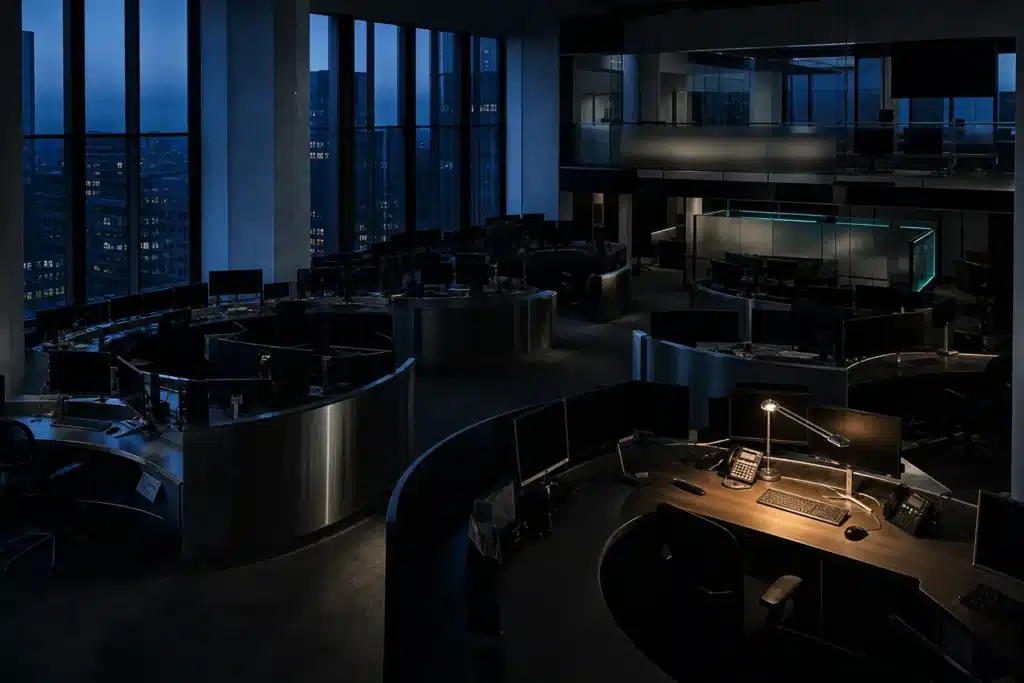 Polkadot Price Prediction 2026-2030: DOT Scenarios, Levels and Risks 9 Empty trading floor at dawn, reflecting thin institutional demand for the Polkadot ETF