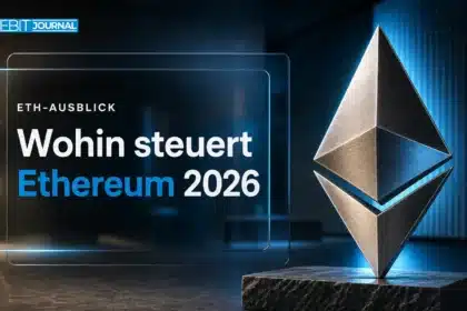 Ethereum-Skulptur aus gebürstetem Metall als Symbolbild für die Ethereum Prognose 2026