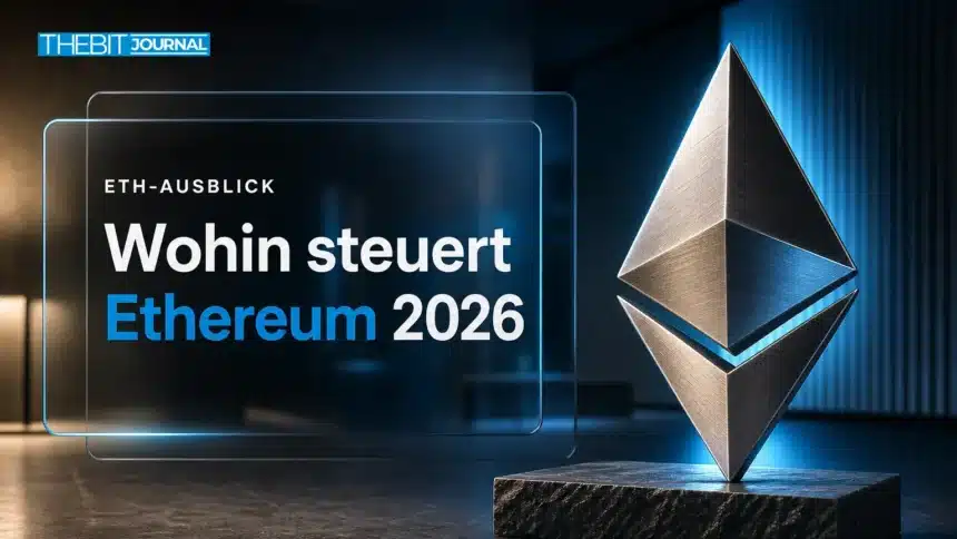 Ethereum Prognose 2026: Szenarien, wichtige Marken und Risiken 7 Ethereum-Skulptur aus gebürstetem Metall als Symbolbild für die Ethereum Prognose 2026