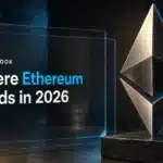 Brushed-metal Ethereum sculpture illustrating an Ethereum price prediction 2026 analysis