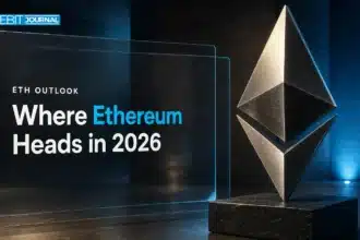 Brushed-metal Ethereum sculpture illustrating an Ethereum price prediction 2026 analysis