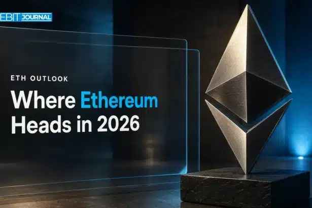 Brushed-metal Ethereum sculpture illustrating an Ethereum price prediction 2026 analysis