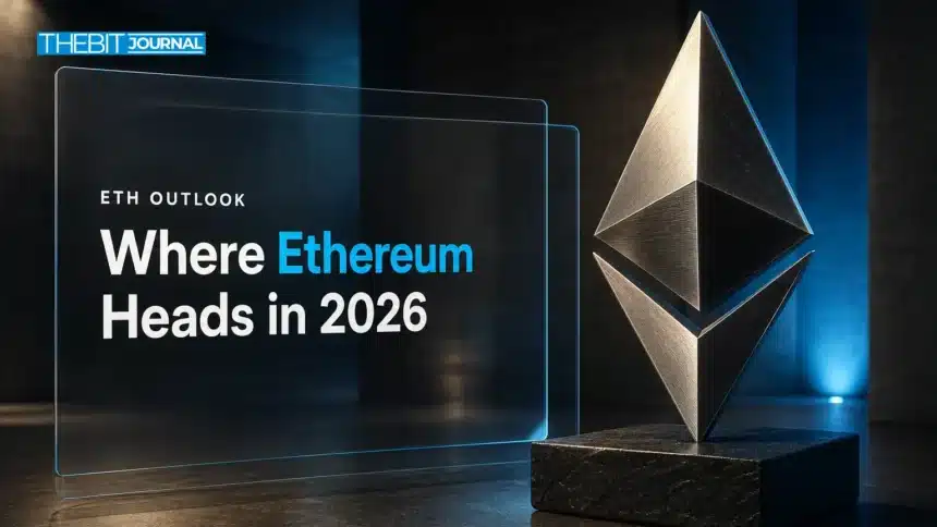 Brushed-metal Ethereum sculpture illustrating an Ethereum price prediction 2026 analysis