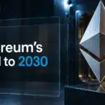 Ethereum price prediction 2026-2030 cover with a brushed-metal Ethereum sculpture in a bank vault