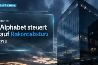 Gläserne Tech-Zentrale in der Dämmerung als Symbol für den Google Aktie Absturz nach den Q3-Zahlen 2026
