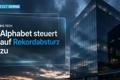Gläserne Tech-Zentrale in der Dämmerung als Symbol für den Google Aktie Absturz nach den Q3-Zahlen 2026