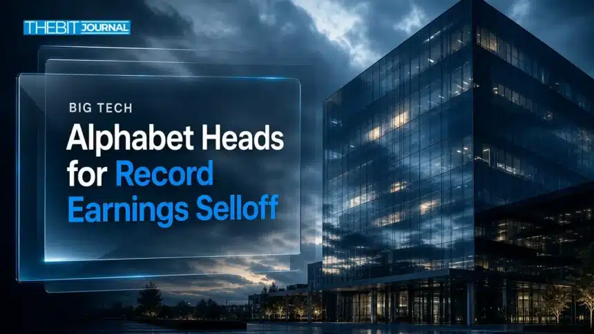 Glass tech headquarters at dusk symbolising the Google stock crash after Alphabet Q3 2026 earnings