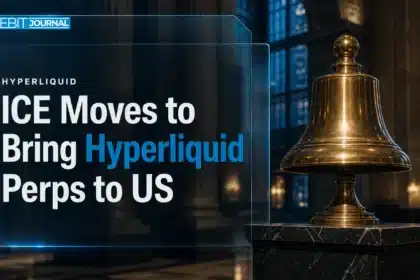 Brass exchange bell symbolising ICE's plan to bring Hyperliquid perpetual futures to the US