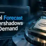 Illustration for Intel stock crash coverage showing a processor on a semiconductor inspection stage