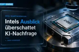 Kurssturz bei Intel: Prozessorgehäuse unter einer Prüflinse in einem Halbleiterlabor