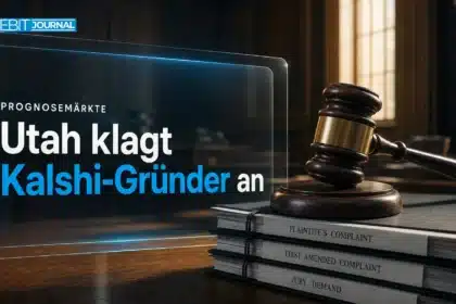 Richterhammer auf Gerichtsakten als Symbol für die Kalshi Anklage durch die Staatsanwaltschaft in Utah