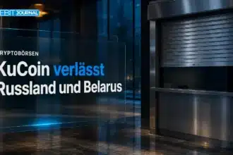 Geschlossener Rollladen eines Börsenschalters als Symbol für den KuCoin Russland-Ausstieg
